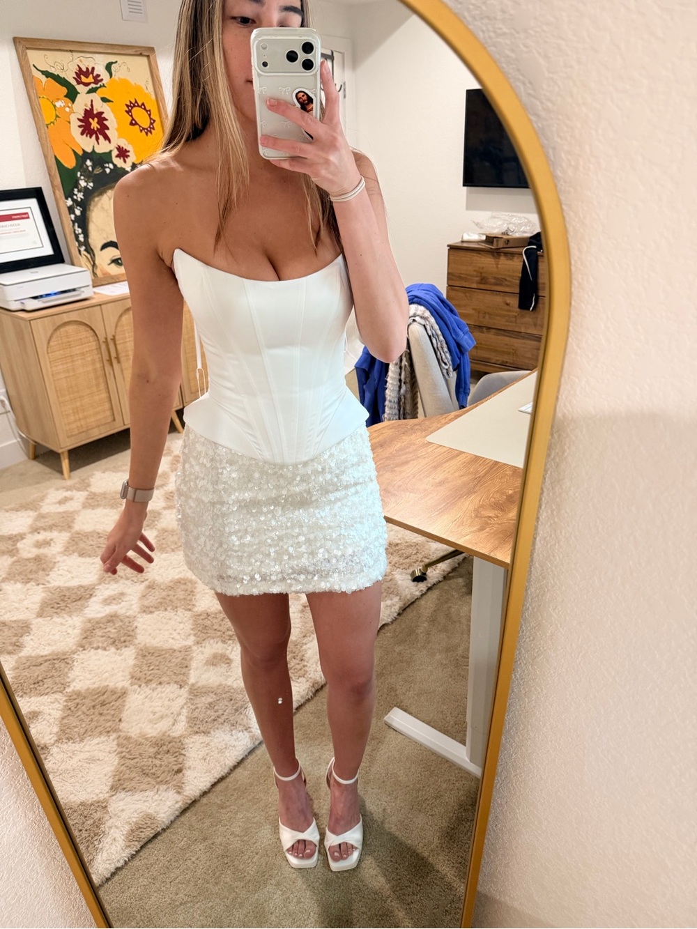 12th Tribe Esme Sequin Mini Skirt Ivory SZ. small - Picture 5 of 6